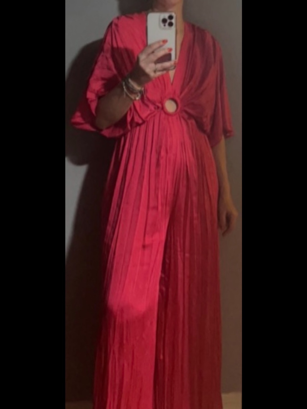 Zara Hot Pink Plunging Wide-Leg Jumpsuit with Ring Waist